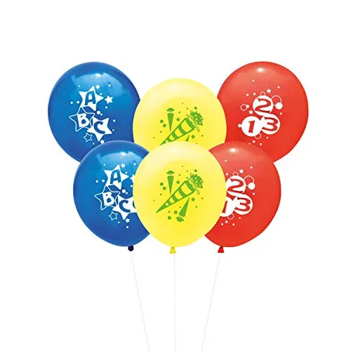 Oblique Unique® 6X Luftballons für Schuleinführung Einschulung Schulanfang Schulstart Deko Ballons mit ABC Zuckertüte und 123 Blau Gelb Rot