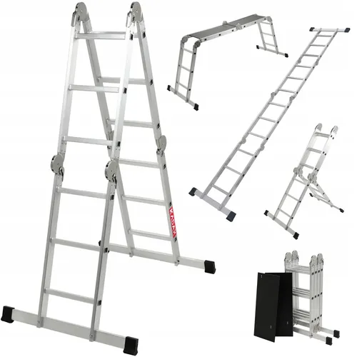 KADAX Aluminium Mehrzweckleiter 12 Stufen - Leiter für Haushalt und Garten, bis 150 kg belastbar, mit praktischer Arbeitsplattform und vier verstellbaren Einstellungen für vielseitige Einsätze.