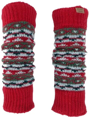 GURU SHOP Wollstulpen aus Nepal - Beinstulpen mit Muster in Rot - Wärmende Stulpen aus Schurwolle mit weichem Fleece-Futter, ideal für kalte Tage. Perfekt für Yoga oder gemütliche Abende zu Hause.