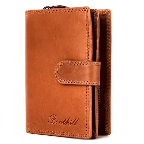 Benthill Geldbörse Damen Klein - Vintage Echt Leder mit RFID-Schutz - Elegante Damen Geldbörse aus echtem Leder, kompakt und praktisch mit RFID-Schutz, Kartenfächern und Münzfach. Perfekt für stilbewusste Frauen.
