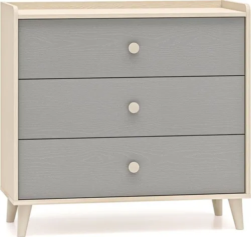 Lomadox Kommode MODICA-131 in Sandbeige und Grau - Praktische Kinderzimmer-Kommode mit 3 Softclose-Schubladen. Moderne Farbgestaltung und fühlbare Struktur sorgen für ein harmonisches Ambiente. Ideal für eine aufgeräumte und sichere Umgebung.