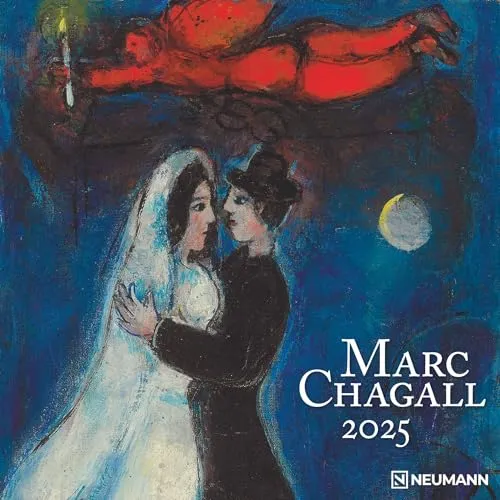 N NEUMANNVERLAGE - Marc Chagall 2025 Broschürenkalender, 30x30cm, Wandkalender mit Abbildungen von Marc Chagall, Mondphasen, viel Platz für Notizen und internationale Feiertage/Kalendarium