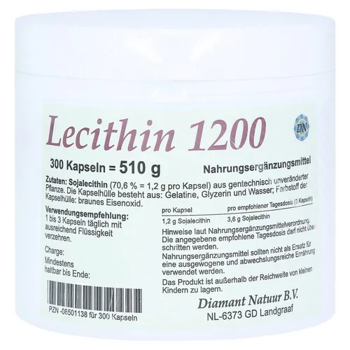 Lecithin 1200 Kapseln - Hochwertiges Sojalecithin - Nahrungsergänzungsmittel mit 1200 mg Lecithin pro Kapsel, ideal zur Unterstützung von Gehirnfunktion und Cholesterinmanagement, aus gentechnikfreiem Soja.