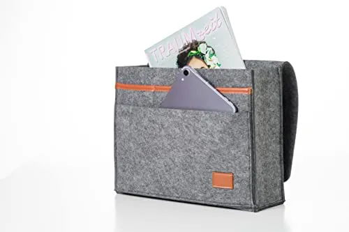 hausleben Bettasche (Dunkelgrau) | Sofa und Bett Organizer aus dickem Filz | Anti-Rutsch Aufbewahrungstasche | Nachttisch Tasche | Hängeaufbewahrung für Handy, iPad, Brille, Buch