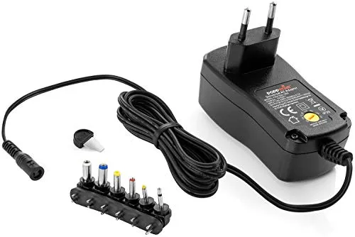 Poppstar Universal Netzteil (9V 12V 13,5V 15V 18V 20V 24V - 1A (1000mA), mit 6 Wechselsteckern, LED, 150cm