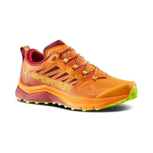 La Sportiva Trail-Laufschuhe Jackal II orange Herren, Größe 44,5 - Laufschuhe für Ultra-Wettkämpfe mit innovativer INFINITOO-Technologie für optimale Dämpfung und Energierückgabe, umweltfreundliche Materialien und hervorragende Atmungsaktivität.