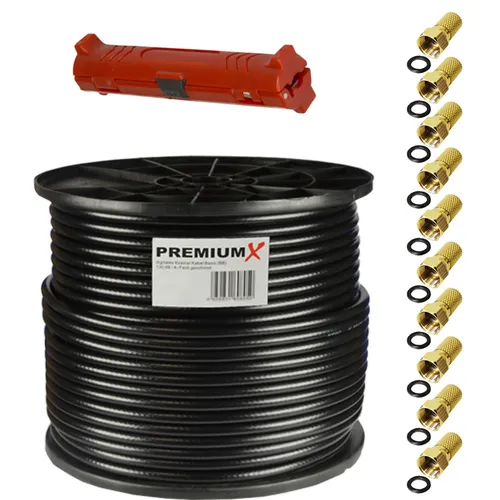 100m Koaxialkabel schwarz 135dB - HiFi-Kabel mit Metermarkierung für präzise Installation, ideal für TV- und Antennenanschlüsse, bietet hervorragende Signalübertragung.