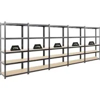 PROREGAL® Schwerlastregal MegaDeal 5er Set RAGNAR - Schwerlastregal für Werkstatt und Garage, Traglast von 175 kg pro Ebene, einfache Steckmontage ohne Werkzeug für schnellen Aufbau in 20-30 Minuten.