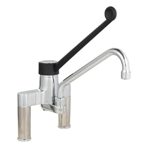 GastroHero Zweiloch Mischbatterie Profi 200 - Großküchentechnik: Hochwertige Mischbatterie aus Italien mit extra langem Schwenkhahn (250 mm) für hygienischen Gebrauch und einfache Tischmontage.
