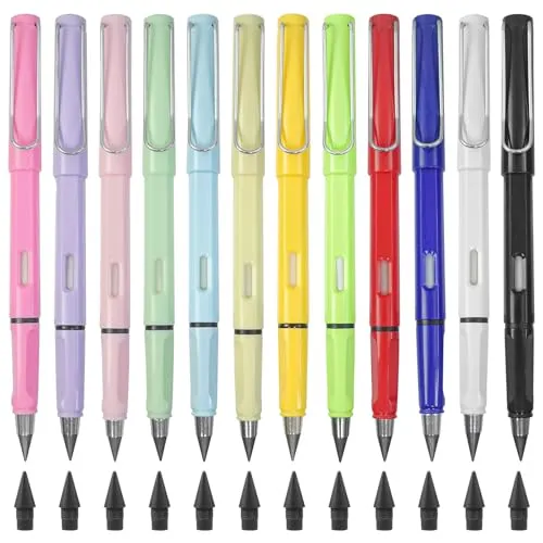 XNJIHWA 12 Pcs Unendlicher Bleistift Ewiger Bleistift Wiederverwendbar Schule Bürobedarf Bleistifie mit Radiergummi zum Zeichnen,Schreiben,12 Stück Wechselkopfm