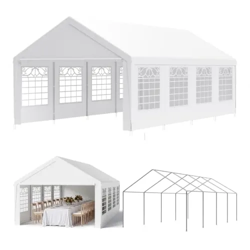 WOLTU Pavillon 4x8 m, wasserdicht mit 10 Wänden, Weiß | Robuster Gartenpavillon für Outdoor-Events
