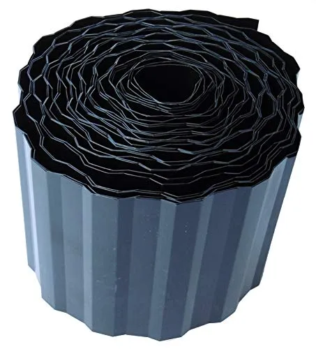 EXCOLO Rasenkante 9m x 20cm schwarz anthrazit | Beeteinfassung Beetumrandung Rasenbegrenzung Raseneinfassung Mähkante PET-Folie trapezförmige Wellenstruktur wetterfest Made in Germany