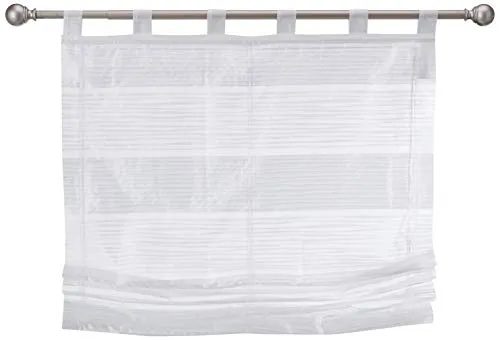 Home fashion SCHLAUFENRAFFROLLO QUERSTREIFEN SCHERLI GABI, Weiss, 130 X 100 cm - Raffrollos mit halbtransparenter Grundware und zeitlosem Querstreifen-Design, inklusive Beschwerungsstange für perfekten Sitz.