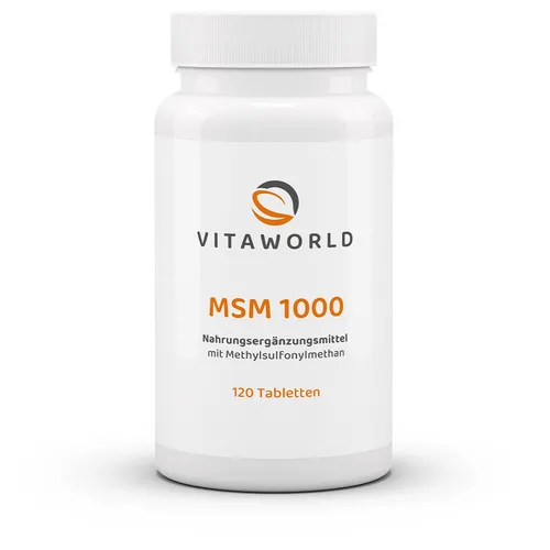 Vita World MSM 1000 mg (Methylsulfonylmethan) Hoch Dosiert 120 Tabletten VEGAN
