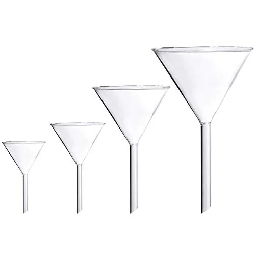 Young4us Trichter-Set aus Glas, 4 Stück, Borosilikatglas, 100 mm (170 mm Länge), 75 mm (130 mm), 50 mm (90 mm) und 40 mm (70 mm) Durchmesser
