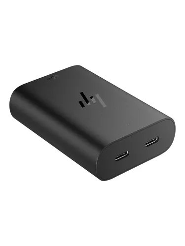 HP 65 W GaN USB-C-Laptop-Ladegerät - Kompakt und leistungsstark, 2 x USB-C Anschlüsse für schnelles Laden von Laptop und Geräten, umweltfreundlich mit 30% recyceltem Kunststoff