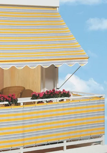 Klemmmarkise gelb-grau 400cm - Außenanbau mit UV-Schutzfaktor UPF 25, ideal für Sonnenschutz und einfache Selbstmontage