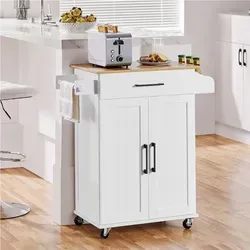 Yaheetech Küchenwagen auf Rollen mit Schublade und Holzarbeitsplatte – Weiß