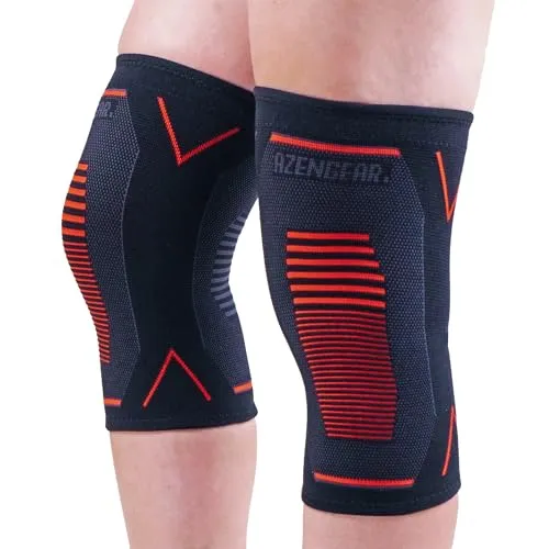 aZengear Kniebandage (Paar) | Kompressionskniebandage für Gelenkschmerzen, Bänderverletzungen, Meniskusriss, Arthritis, Laufen, Kniebeugen (L)
