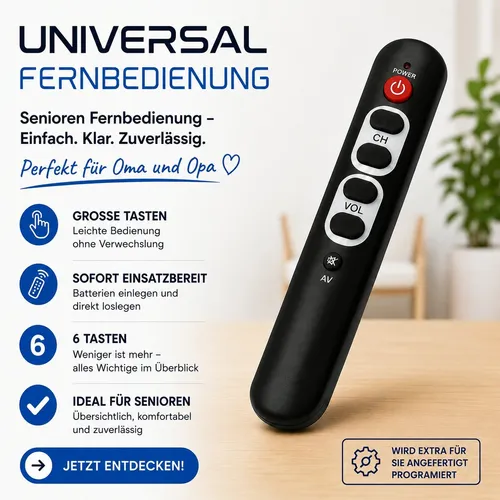 Senioren Fernbedienung Stick mit 6 Tasten für alle LG Fernseher