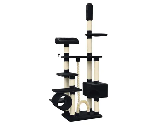 Europet-Bernina Kratzbaum Comfort Kingdom schwarz - Luxuriöser Kratzbaum für Katzen, 240-265 cm hoch, mit robustem Sisal und weichem Plüsch. Bietet mehrere Liegeflächen und Spielmöglichkeiten für stundenlangen Spaß und Pflege der Krallen.