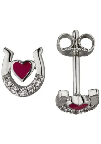 JOBO Paar Ohrstecker Ohrringe Kinderohrringe Hufeisen Herz 7 mm, 925 Silber mit 10 Zirkonia