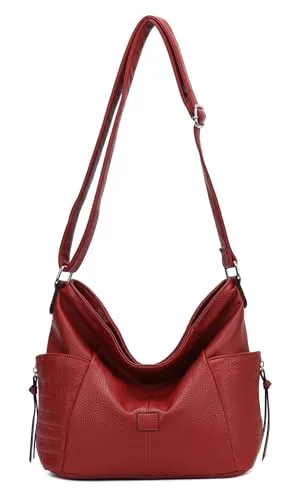 OBC Damen Tasche Shopper Schultertasche Umhängetasche Crossbody Henkeltasche Crossover Beuteltasche Handtasche Hobo Bag Reise Kunst-Leder Dunkelrot