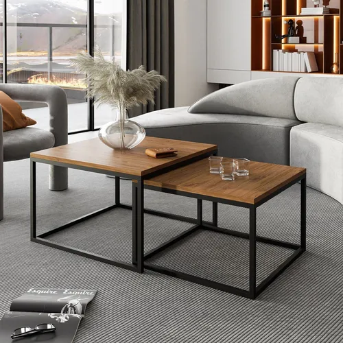 Yoshi 2in1 Couchtisch Set Schwarz / Stirling Eiche in beige von Lukmebel