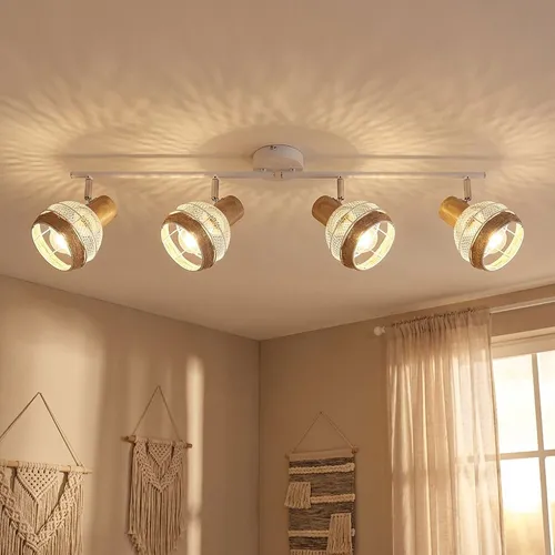 LED Deckenstrahler 4-flammig mit Hanfseil und schwenkbaren Spots