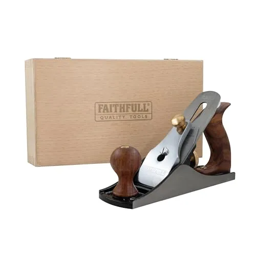 Produktbild Faithfull Nr. 4 Schlichthobel in Holzbox – Präzisionsgefertigter Holzhobel aus Gusseisen für Hart- und Weichholz, Oberflächenbearbeitung, Tischlerarbeiten und allgemeine Zimmereiarbeiten