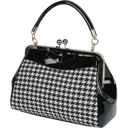 Banned Alternative Handtasche Damen Gene schwarz/weiß - Stylische Handtasche mit rockigem Look, Hahnentritt-Muster und praktischem Kisslock-Verschluss. Perfekt für individuelle Styles und vielseitig einsetzbar.