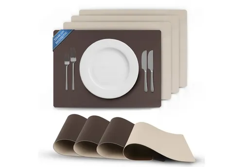 Bestlivings Platzset Kunstleder Uni/Struktur, (4-St), Tischset, abwischbares Lederimitat Platzdeckchen 46x33cm Doppelseitig