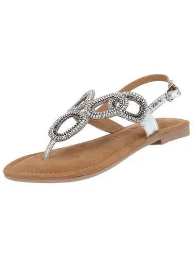 Lazamani Sandalen aus Leder/Textil - Wanderschuhe mit flachem Zehensteg in silber, ideal für modische Sommeroutfits und bequemes Tragen.