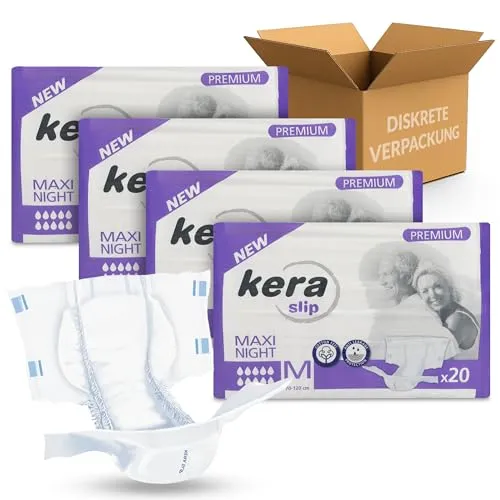 KERA® Premium Inkontinenz-Slip MAXI NIGHT - saugstarke Windeln für Erwachsene [MIT AUSLAUFSCHUTZ] - Atmungsaktive Erwachsenen Windel für die Nacht - 80 Stück - M - Testpack