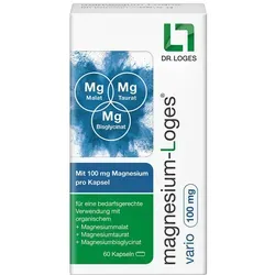 Magnesium-Loges Vario 100 Mg Kapseln - Nahrungsergänzungsmittel für eine optimale Magnesiumversorgung, unterstützt über 300 enzymatische Reaktionen im Körper und beugt Mangelerscheinungen vor.