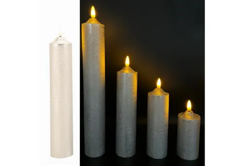 Online-Fuchs LED-Kerze XL aus Echtwachs mit 6-Stunden-Timer in silber von Online Fuchs