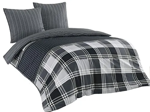 Leonado Vicenti Bettwäsche 200x200 cm 100% Baumwolle 3 teilig Grau Gestreift Schlafzimmer Set King Size mit Reißverschluss