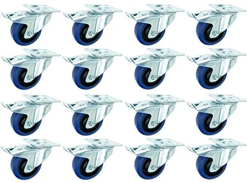 Stück 100 mm BLUE WHEELS Blau Transportrollen Lenkrollen mit Bremse/Feststellbremse Schwerlastrollen 135 kg/Rad - INDUSTRIEQALITÄT ECO (16 x Brems) 16
