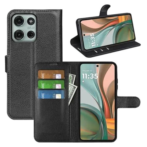 betterfon Handyhülle Kompatibel mit Motorola Moto G75 | Premium TPU Klapphülle mit Kartenfächern | Magnetverschluss Wallet Flip Case Standfunktion | Schwarz