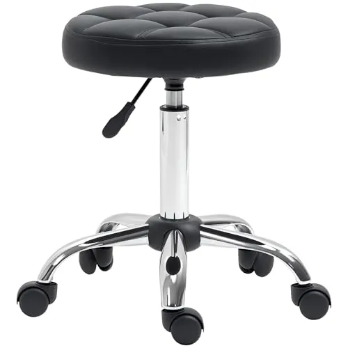 Vinsetto Höhenverstellbarer Rollhocker - Drehbarer Salon Hocker in Schwarz - Bürohocker mit TÜV-zertifiziertem Gaslift für ergonomische Sitzhöhe von 48-63 cm. Ideal für Friseursalons und Studios, bietet optimalen Komfort und Bewegungsfreiheit durch 360° Drehung und 5 Rollen.