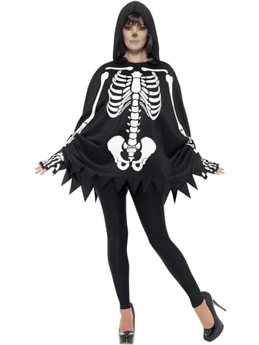 Smiffys Skelett-Set, Unisex, Schwarz, mit Poncho & Handschuhen Halloween