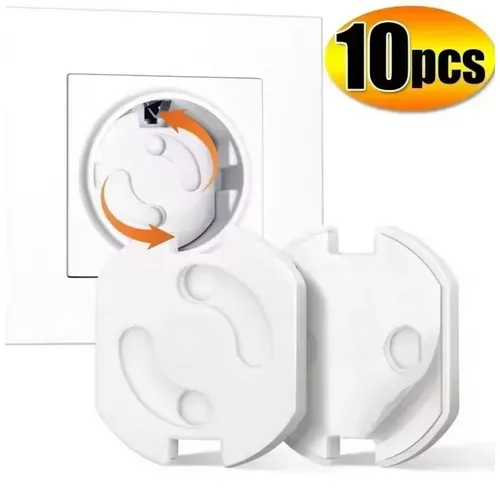 Montegoni Kindersicherung Baby Steckdosen Kindersicherung 10 Stk Schutzkappen Weiß, Drehmechanismus, robust, kindersicher, leicht zu montieren