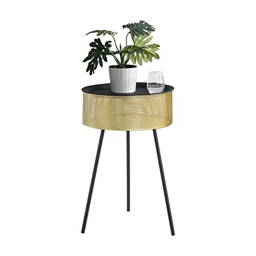 [en.casa] Beistelltisch Gällivare – Korbtisch mit Stauraum - Beistelltisch fürs Wohnzimmer mit abnehmbarer Tischplatte und 15 kg Tragkraft. Zeitloses Design in Schwarz und Gold für einen eleganten Akzent.