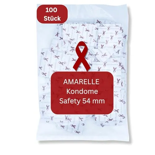 Amarelle Safety Kondome 54 mm 100 Stück – 100er Box Dünne Befeuchtete Kondome für Männer aus Naturlatex - Veganes Kondom mit Reservoir Gefühlsecht Hauchzart 180x54 mm