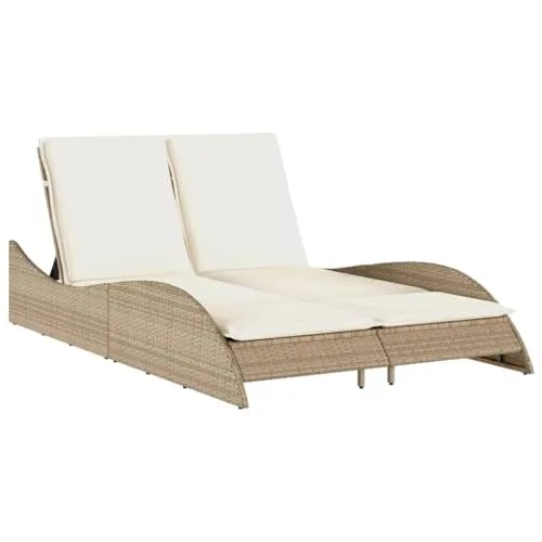 vidaXL Sonnenliege Beige mit Auflagen - 3-fach verstellbar - Gartenliege aus langlebigem PE-Rattan mit verstellbarer Rückenlehne für optimalen Komfort. Ideal für entspannte Stunden im Freien!