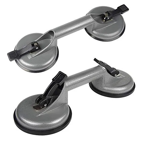 EXLECO 2X Saugheber 118mm Saugnapf Fliesen Glasheber Plattenheber mit 2 Vakuumkammer Tragkraft 100kg Vakuumheber Glassauger Grau für Glas Fenster Fliesen Steinplatten