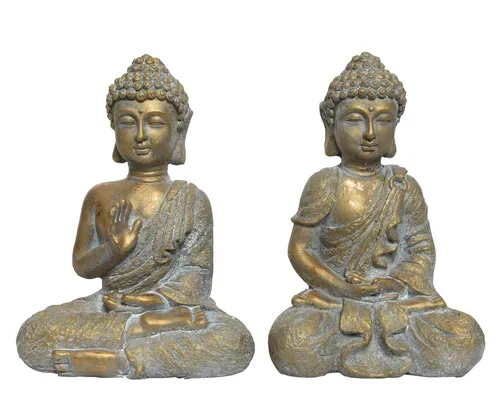 Decoris Buddha Figur für Garten - 31cm Keramik in Gold - Figuren - Meditierende Buddha Deko für Garten und Indoor, aus hochwertiger Keramik, strahlt Entspannung und Harmonie aus. Ideal als Geschenk oder zur Verschönerung Ihres Außenbereichs.