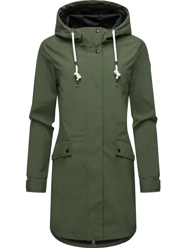 RAGWEAR Tinsley Shell Damen Softshellmantel - Funktionsjacke in olivgrün, wasser- und winddicht mit hoher Atmungsaktivität. Ideal für wechselhaftes Wetter und sportliche Outfits, perfekt für den Übergang zwischen den Jahreszeiten.