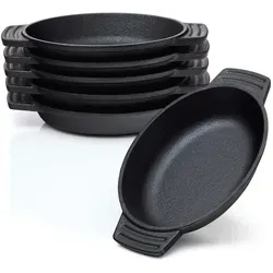 BBQ-Nerd© Servierpfännchen aus Gusseisen 6er Set - oval 22,5x13 cm - Pfannen für Grill und Herd – ideal zum Braten, Überbacken und Servieren, hitzebeständig und mit antihaftender Patina für perfekten Genuss!