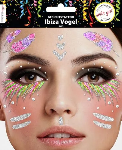Gesichtstattoo - Glitzer Aufkleber Klebetattoos Temporäres Glitter Face Tattoo Motto Party Karneval Halloween (Vogel)